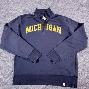47 Brand Michigan Wolverines Mens Large Navy Blue Quarter Zip Sweatshirt Cotton